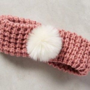 Anthropologie Headband FEATHERED POM Knit Wool Winter Lined Faux Fur Canada NWT